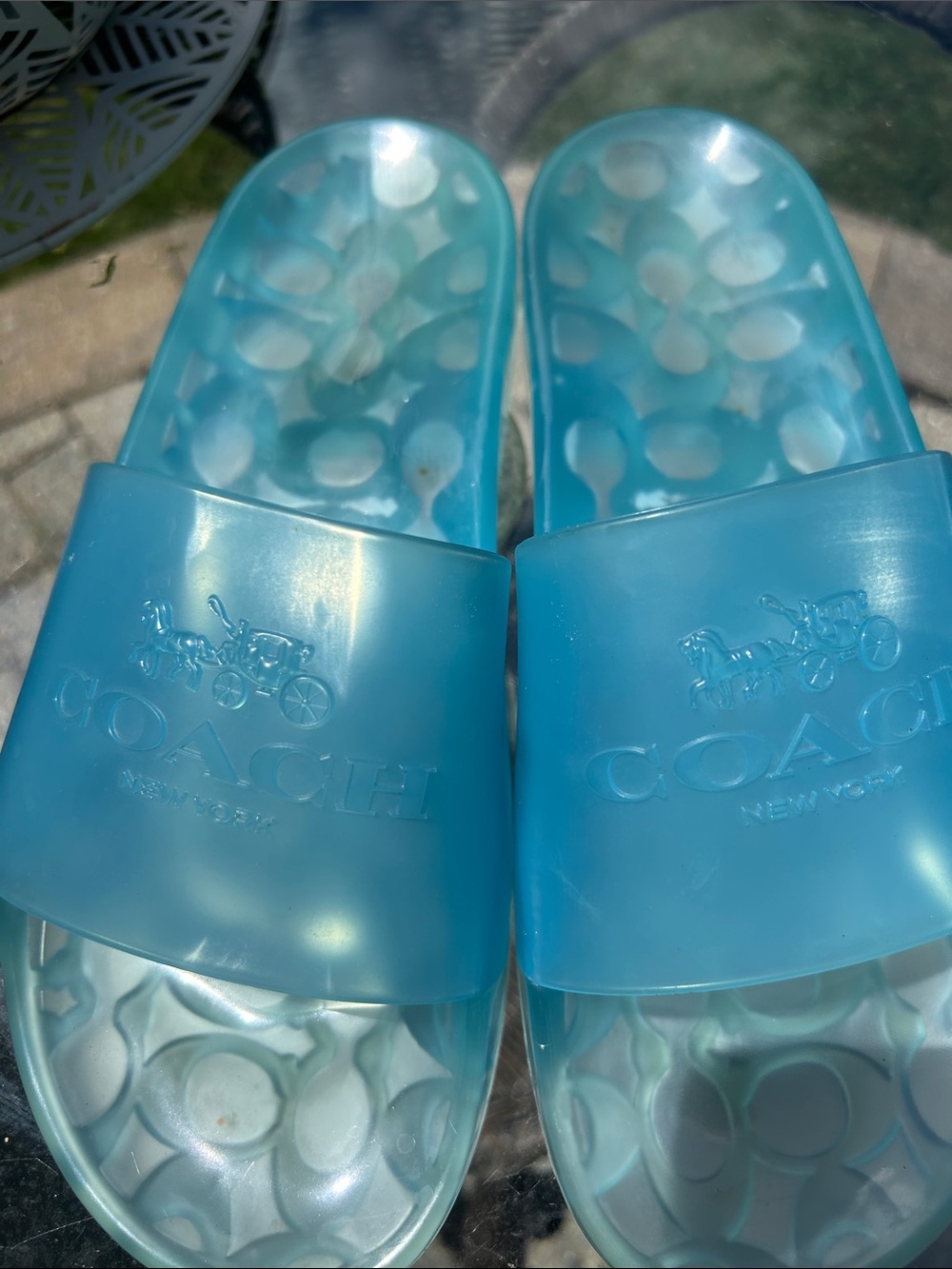 Coach Translucent Aqua Slide Sandals